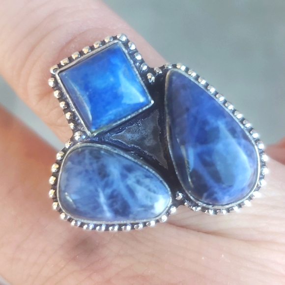 New Sodalite and Lapis Lazuli 925 Silver Ring. - Picture 4 of 13